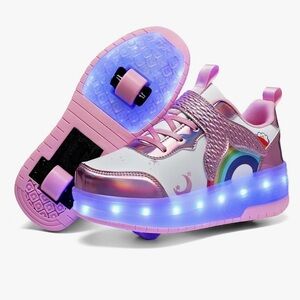 Kids' LED Light-Up Rainbow Roller Skate Mermaid Velcroe Sneakers SZ 2 BRAND NEW